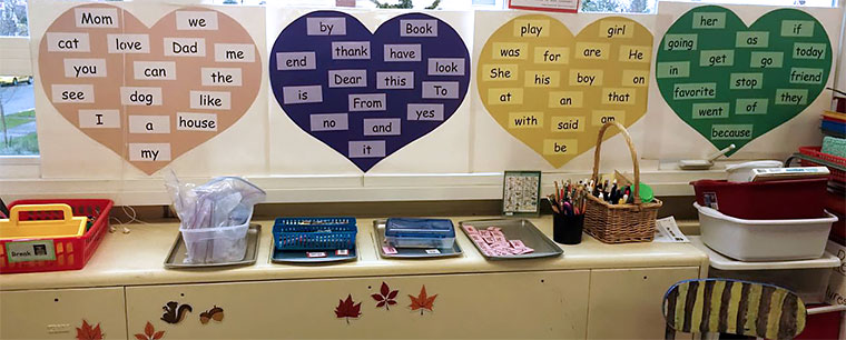 heart words in kindergarten classroom