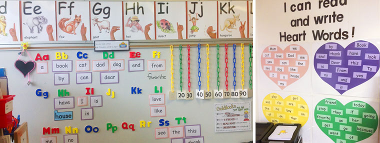 heart words in kindergarten classroom