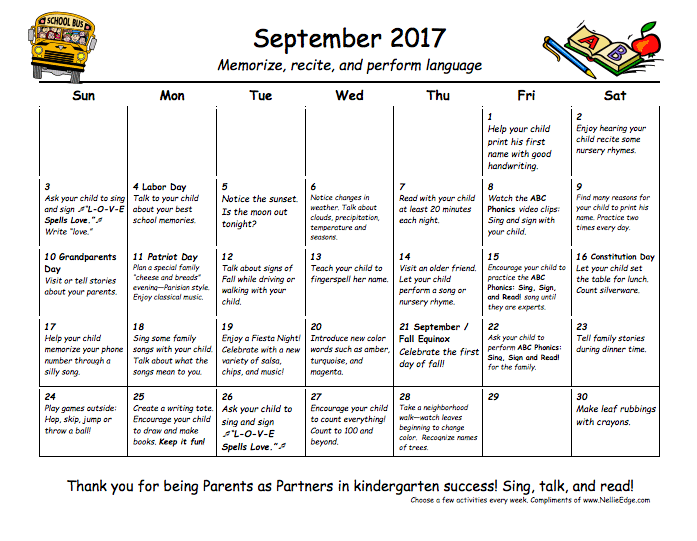 classroom calendars kindergarten: family learning calendars