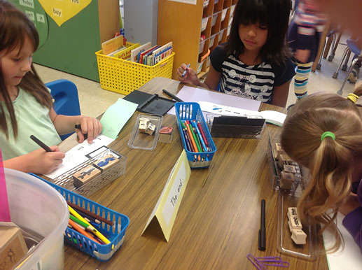 Kindergartners Love to Make Stamp and Read Books