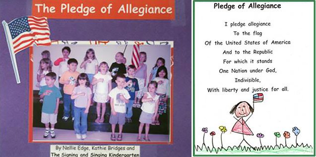 kindergartners learn the pledge