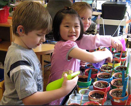 children study science