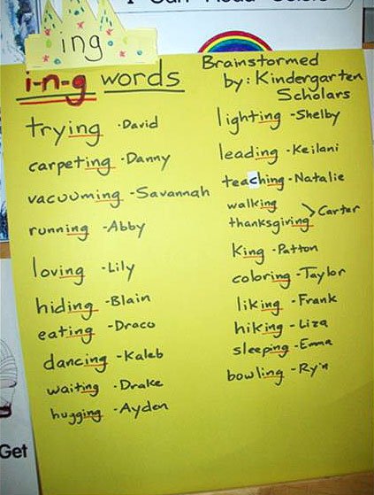 Children can also find “ing” words on the walls: Notice the Reading Is Fun poster