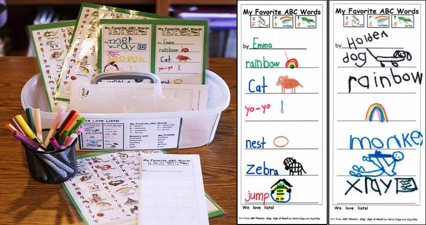 writing tote and lists for the kindergarten classroom
