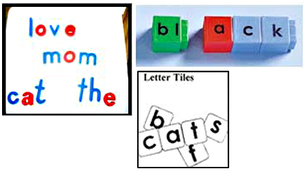 Letter tiles, Unifix cube blends, mini letter boards and letter storage cases