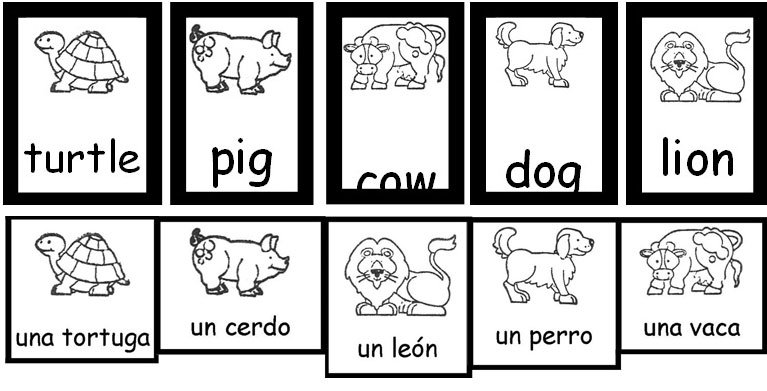 (Scroll down for resources including free animal word cards and writing models in English and Spanish. There are also animal category cards for the butter tubs.)